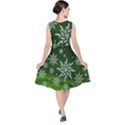 Christmas Star Ice Crystal Green Background V-Neck Midi Sleeveless Dress  View2