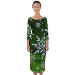 Christmas Star Ice Crystal Green Background Quarter Sleeve Midi Bodycon Dress by BangZart