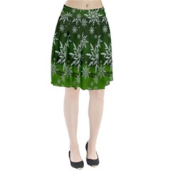 Christmas Star Ice Crystal Green Background Pleated Skirt