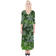 Christmas Star Ice Crystal Green Background Quarter Sleeve Wrap Maxi Dress by BangZart