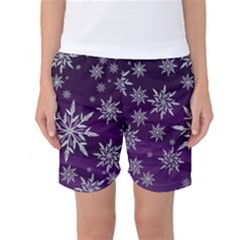 Christmas Star Ice Crystal Purple Background Women s Basketball Shorts by BangZart