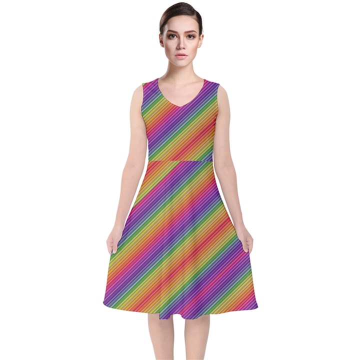 Spectrum Psychedelic V-Neck Midi Sleeveless Dress 