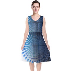 Data Computer Internet Online V-neck Midi Sleeveless Dress 