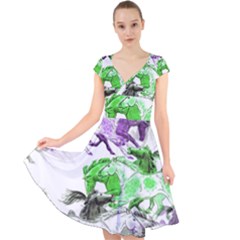 Horse Horses Animal World Green Cap Sleeve Front Wrap Midi Dress