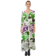 Horse Horses Animal World Green Button Up Boho Maxi Dress