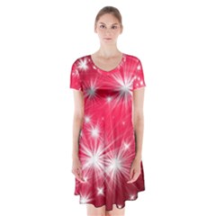 Christmas Star Advent Background Short Sleeve V-neck Flare Dress by BangZart