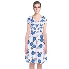 Blue Roses Short Sleeve Front Wrap Dress by jumpercat