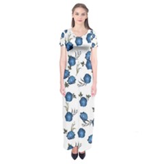 Blue Roses Short Sleeve Maxi Dress by jumpercat