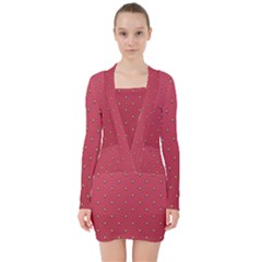 Strawberry Pattern V-neck Bodycon Long Sleeve Dress