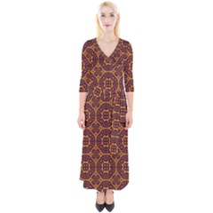 Geometric Pattern Quarter Sleeve Wrap Maxi Dress