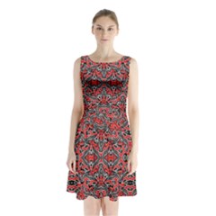 Exotic Intricate Modern Pattern Sleeveless Waist Tie Chiffon Dress by dflcprints