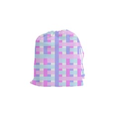 Gingham Nursery Baby Blue Pink Drawstring Pouches (small)  by BangZart