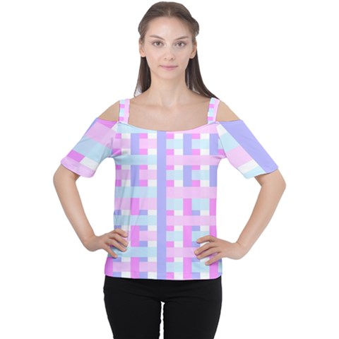 Gingham Nursery Baby Blue Pink Cutout Shoulder Tee by BangZart