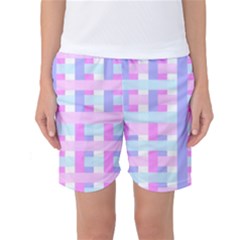 Gingham Nursery Baby Blue Pink Women s Basketball Shorts by BangZart