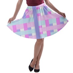 Gingham Nursery Baby Blue Pink A-line Skater Skirt by BangZart