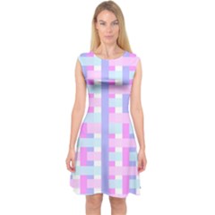 Gingham Nursery Baby Blue Pink Capsleeve Midi Dress by BangZart