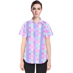 Gingham Nursery Baby Blue Pink Women s Short Sleeve Shirt