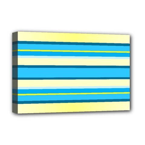 Stripes Yellow Aqua Blue White Deluxe Canvas 18  X 12   by BangZart