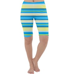 Stripes Yellow Aqua Blue White Cropped Leggings  by BangZart