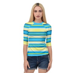 Stripes Yellow Aqua Blue White Quarter Sleeve Raglan Tee