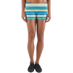 Stripes Yellow Aqua Blue White Yoga Shorts