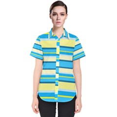 Stripes Yellow Aqua Blue White Women s Short Sleeve Shirt