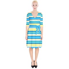 Stripes Yellow Aqua Blue White Wrap Up Cocktail Dress