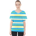 Stripes Yellow Aqua Blue White V-Neck Dolman Drape Top View1