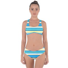 Stripes Yellow Aqua Blue White Criss Cross Bikini Set by BangZart