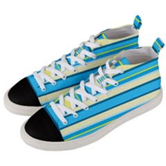 Stripes Yellow Aqua Blue White Men s Mid-top Canvas Sneakers