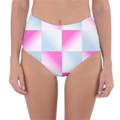 Gradient Blue Pink Geometric Reversible High-waist Bikini Bottoms by BangZart