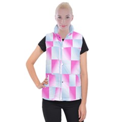 Gradient Blue Pink Geometric Women s Button Up Puffer Vest by BangZart