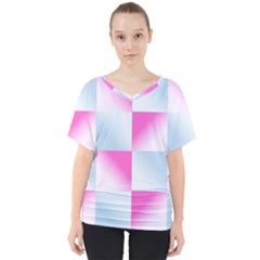 Gradient Blue Pink Geometric V-neck Dolman Drape Top