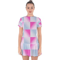 Gradient Blue Pink Geometric Drop Hem Mini Chiffon Dress by BangZart