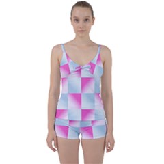 Gradient Blue Pink Geometric Tie Front Two Piece Tankini