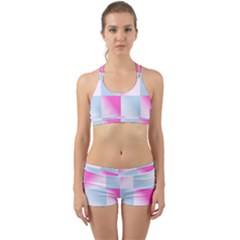 Gradient Blue Pink Geometric Back Web Sports Bra Set