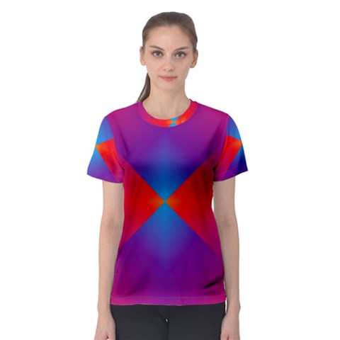 Geometric Blue Violet Red Gradient Women s Sport Mesh Tee by BangZart