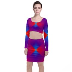 Geometric Blue Violet Red Gradient Long Sleeve Crop Top & Bodycon Skirt Set