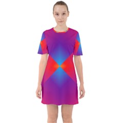 Geometric Blue Violet Red Gradient Sixties Short Sleeve Mini Dress