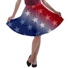 America Patriotic Red White Blue A-line Skater Skirt by BangZart