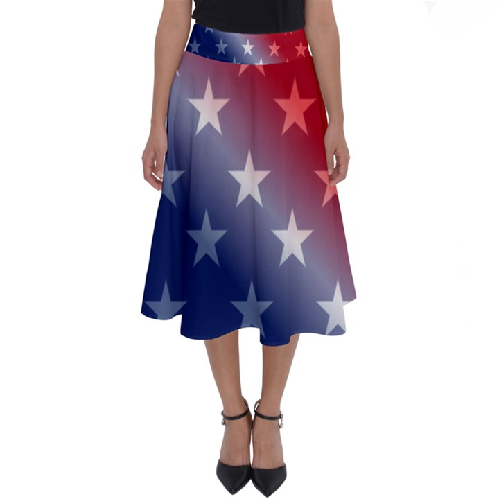 America Patriotic Red White Blue Perfect Length Midi Skirt