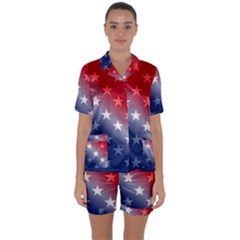 America Patriotic Red White Blue Satin Short Sleeve Pyjamas Set by BangZart