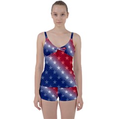 America Patriotic Red White Blue Tie Front Two Piece Tankini by BangZart