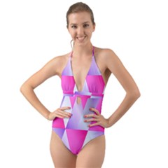 Gradient Geometric Shiny Light Halter Cut-out One Piece Swimsuit