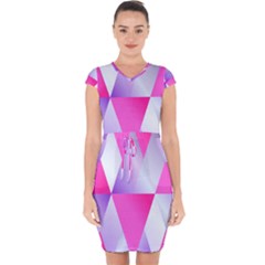 Gradient Geometric Shiny Light Capsleeve Drawstring Dress 