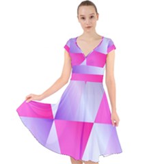 Gradient Geometric Shiny Light Cap Sleeve Front Wrap Midi Dress by BangZart