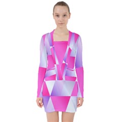 Gradient Geometric Shiny Light V-neck Bodycon Long Sleeve Dress