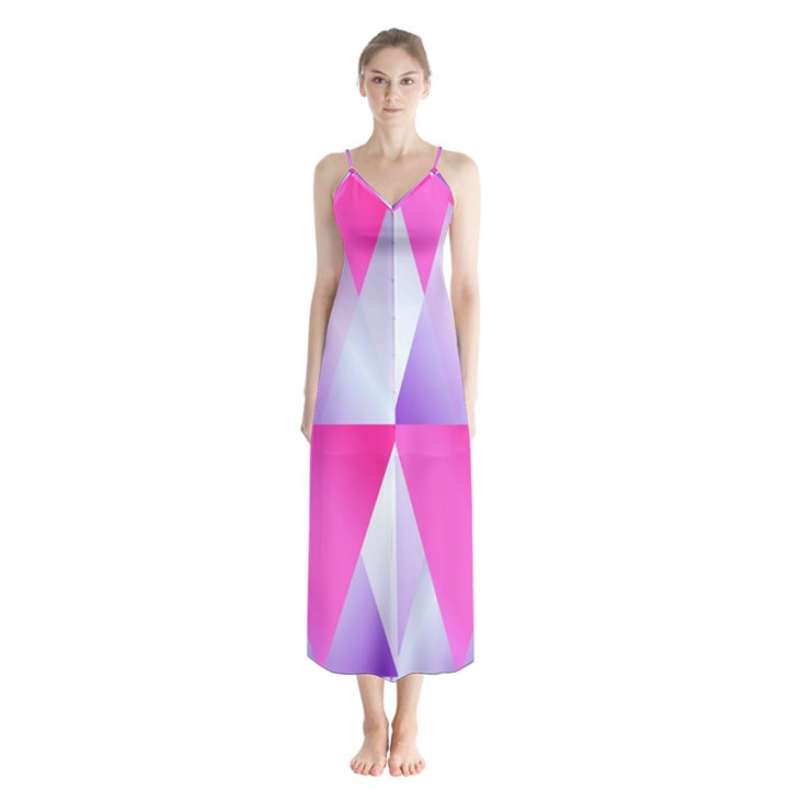 Gradient Geometric Shiny Light Button Up Chiffon Maxi Dress