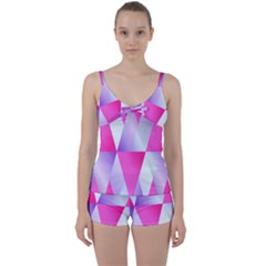 Gradient Geometric Shiny Light Tie Front Two Piece Tankini