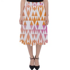 Geometric Abstract Orange Purple Folding Skater Skirt by BangZart